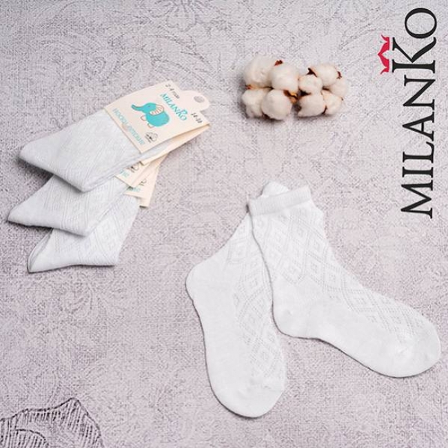 Детские хлопковые носки в сетку белые milanko артикул in-162